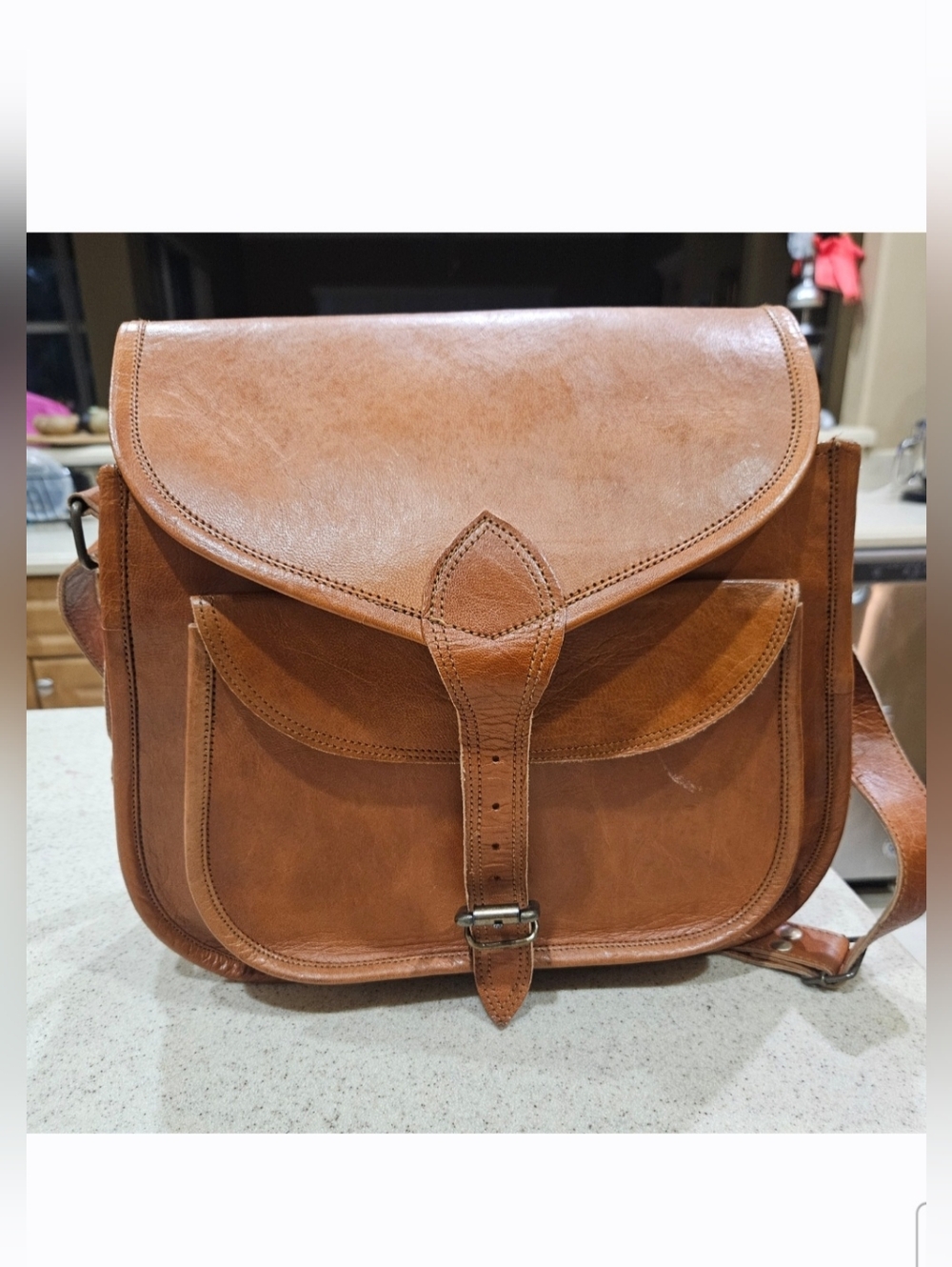 Large VINTAGE LEATHER HANDBAG, saddlebag Leather Purse, Leather Crossbody Bag